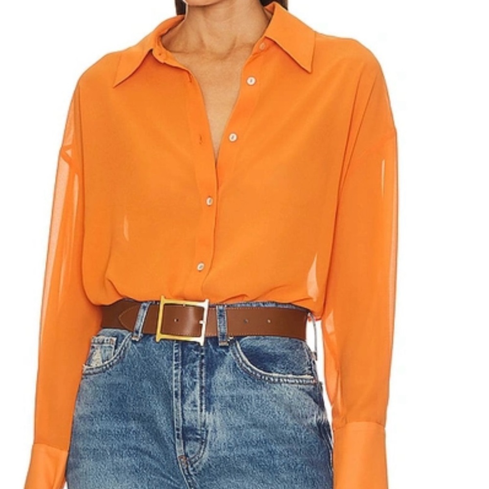 NEW Helsa orange georgette fabric long sleeve blouse with tags size S/M